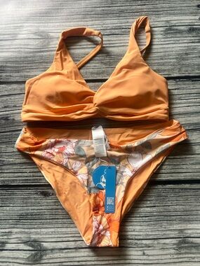 Cupshe Orange Floral Bikini Set